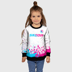 Свитшот детский Skoda neon gradient style: символ сверху, цвет: 3D-черный — фото 2