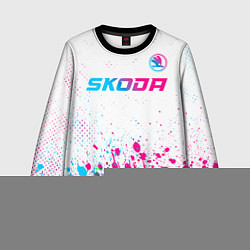 Свитшот детский Skoda neon gradient style: символ сверху, цвет: 3D-черный