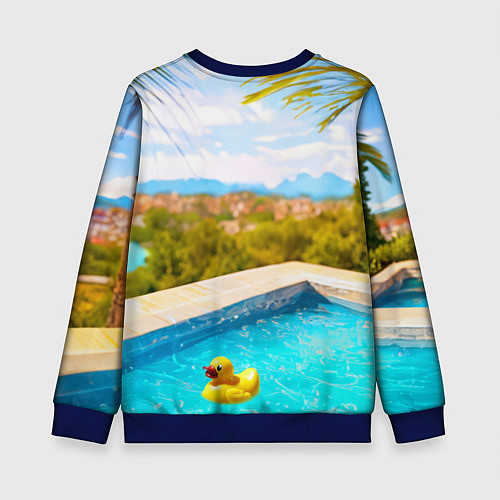 Детский свитшот Девушка на курорте у бассейна / 3D-Синий – фото 2