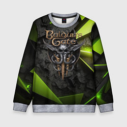 Свитшот детский Baldurs Gate 3 logo green abstract, цвет: 3D-меланж