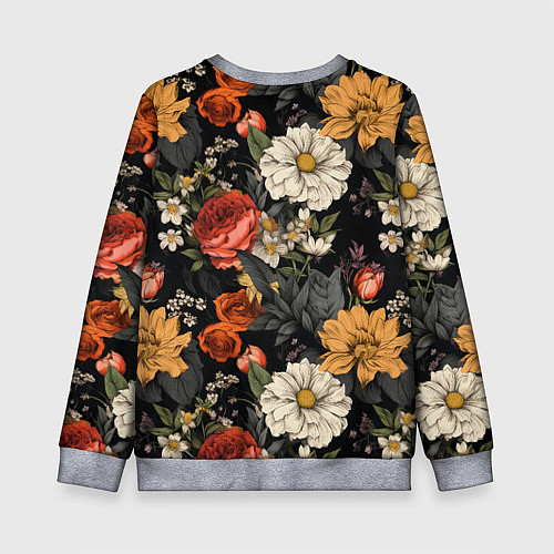 Детский свитшот Цветочный паттерн на черном / 3D-Меланж – фото 2