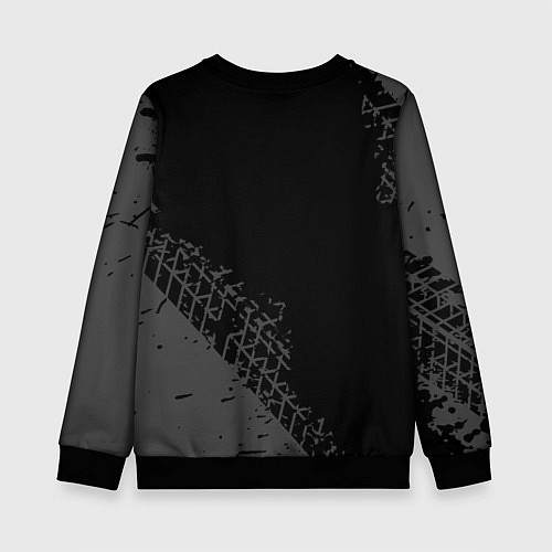 Детский свитшот Porsche speed на темном фоне со следами шин: надпи / 3D-Черный – фото 2