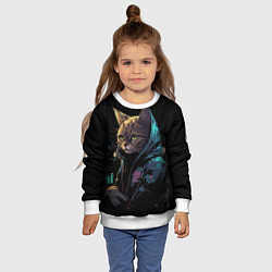 Свитшот детский Кот в стиле киберпанк, цвет: 3D-белый — фото 2