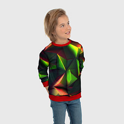 Свитшот детский Объемные зеленые треугольники, цвет: 3D-красный — фото 2