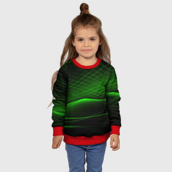 Свитшот детский Green lines black backgrouns, цвет: 3D-красный — фото 2