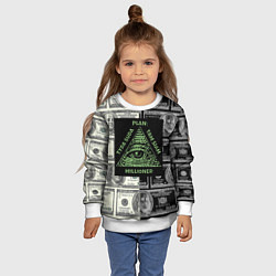 Свитшот детский План миллионера на фоне доллара, цвет: 3D-белый — фото 2