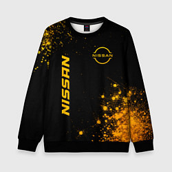 Свитшот детский Nissan - gold gradient: надпись, символ, цвет: 3D-черный
