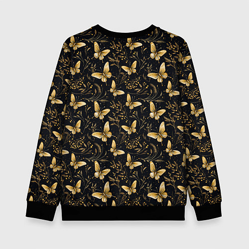 Детский свитшот Золотые бабочки на черном фоне / 3D-Черный – фото 2