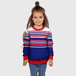 Свитшот детский Красные и синие полосы на белом фоне, цвет: 3D-красный — фото 2