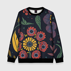 Свитшот детский Простые цветы на глубоком синем, цвет: 3D-черный