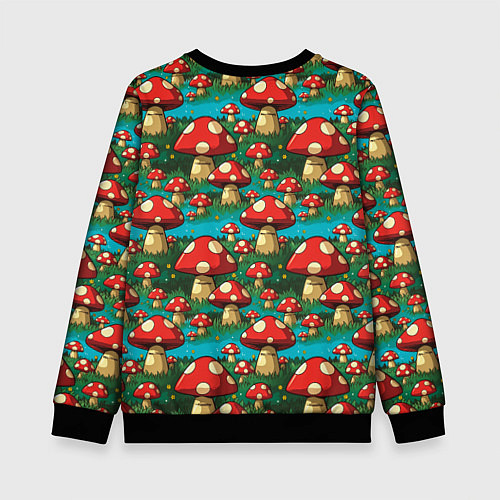 Детский свитшот Мультяшный мухомор паттерн / 3D-Черный – фото 2