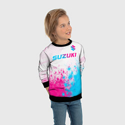 Свитшот детский Suzuki neon gradient style: символ сверху, цвет: 3D-черный — фото 2
