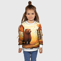 Свитшот детский Мишка в осеннем лесу фолк-арт, цвет: 3D-белый — фото 2