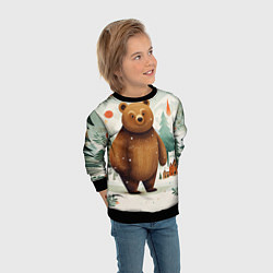 Свитшот детский Рождественский мишка фолк-арт, цвет: 3D-черный — фото 2