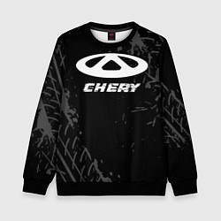 Свитшот детский Chery speed на темном фоне со следами шин, цвет: 3D-черный