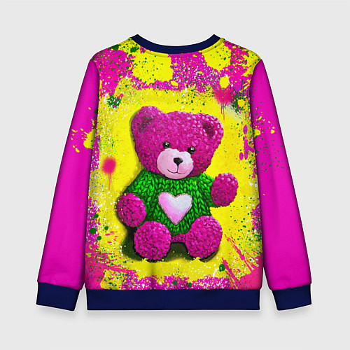 Детский свитшот Розовый мишка в вязаном свитере / 3D-Синий – фото 2