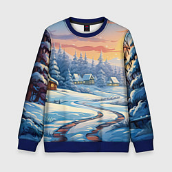 Свитшот детский Новогодний пейзаж зимний, цвет: 3D-синий