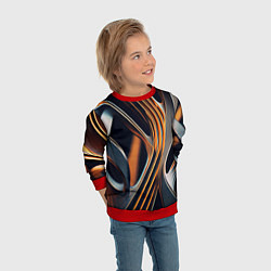 Свитшот детский Слияние красок оранжевого и чёрного абстракция, цвет: 3D-красный — фото 2