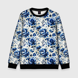 Свитшот детский Гжель узор паттерн, цвет: 3D-черный