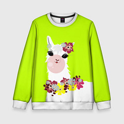 Свитшот детский Лама - альпака в венке, цвет: 3D-белый