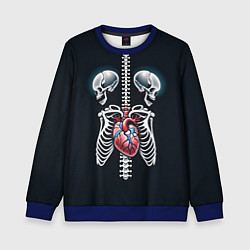 Свитшот детский Два сросшихся скелета и сердце, цвет: 3D-синий