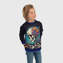Свитшот детский Скелет с яркими цветами, цвет: 3D-синий — фото 2