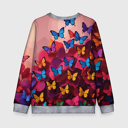 Детский свитшот Разноцветные бабочки - розовые цветы / 3D-Меланж – фото 2