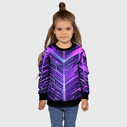 Свитшот детский Фиолетовые неон полосы киберпанк, цвет: 3D-черный — фото 2