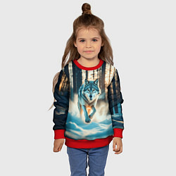 Свитшот детский Волк в темном лесу, цвет: 3D-красный — фото 2