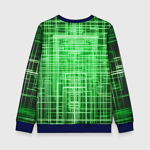 Детский свитшот Зелёные неоновые полосы киберпанк / 3D-Синий – фото 2