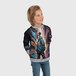 Свитшот детский Японская девушка в худи, цвет: 3D-меланж — фото 2