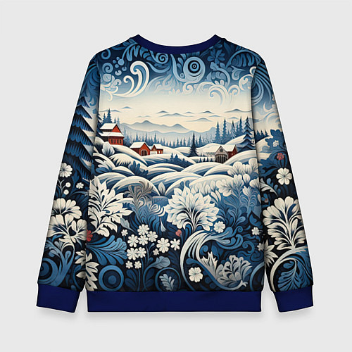 Детский свитшот Зимний лес новогодний узор / 3D-Синий – фото 2
