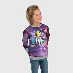 Свитшот детский Барт Симпсон со скейтбордом в космосе, цвет: 3D-меланж — фото 2
