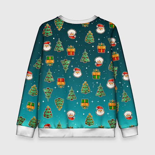 Детский свитшот Подарки новогодние елки и Санта - паттерн градиент / 3D-Белый – фото 2