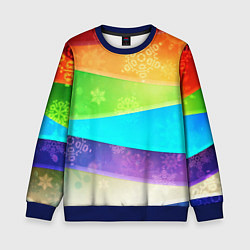 Свитшот детский Абстрактный разноцветный волнистый фон со снежинка, цвет: 3D-синий