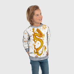 Свитшот детский Золотой дракон в снежинках, цвет: 3D-меланж — фото 2