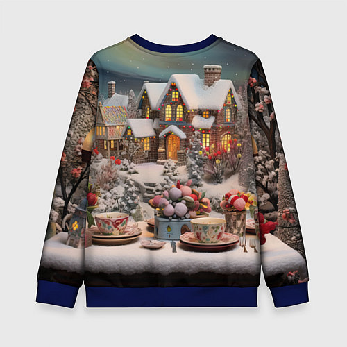Детский свитшот Объемные новогодние домики / 3D-Синий – фото 2