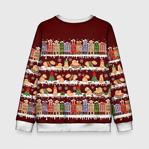 Детский свитшот Капибара с семьей зимой / 3D-Белый – фото 2