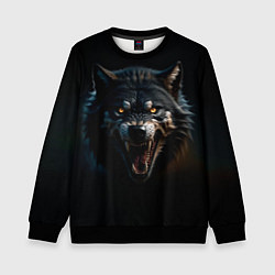 Свитшот детский Волк чёрный хищник, цвет: 3D-черный