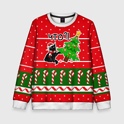 Свитшот детский Вредный котик роняет новогоднюю ёлку, цвет: 3D-белый