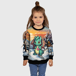 Свитшот детский Милый дракончик зеленый, цвет: 3D-черный — фото 2
