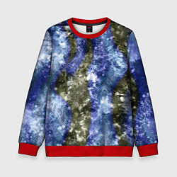 Свитшот детский Абстракция - гранж синие полосы на сером, цвет: 3D-красный