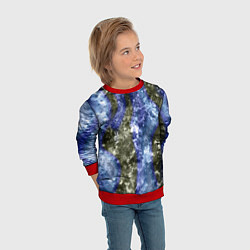Свитшот детский Абстракция - гранж синие полосы на сером, цвет: 3D-красный — фото 2