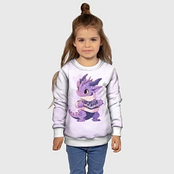 Свитшот детский Милый фиолетовый дракон, цвет: 3D-белый — фото 2