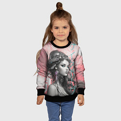 Свитшот детский Девушка киборг на розовом фоне, цвет: 3D-черный — фото 2