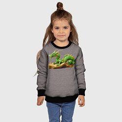 Свитшот детский Зелёный деревянный дракон на дереве талисман, цвет: 3D-черный — фото 2