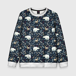 Свитшот детский Акварельные медведи и олени, цвет: 3D-белый