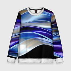 Свитшот детский Абстрактные волны синего оттенка, цвет: 3D-белый