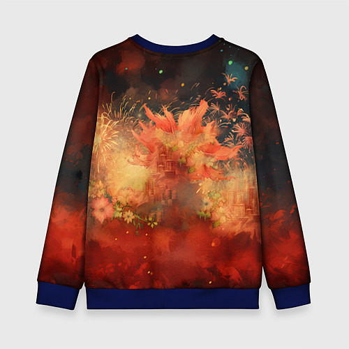 Детский свитшот Дракон на фоне салютов / 3D-Синий – фото 2