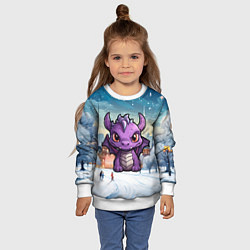 Свитшот детский Фиолетовый недовольный дракон, цвет: 3D-белый — фото 2